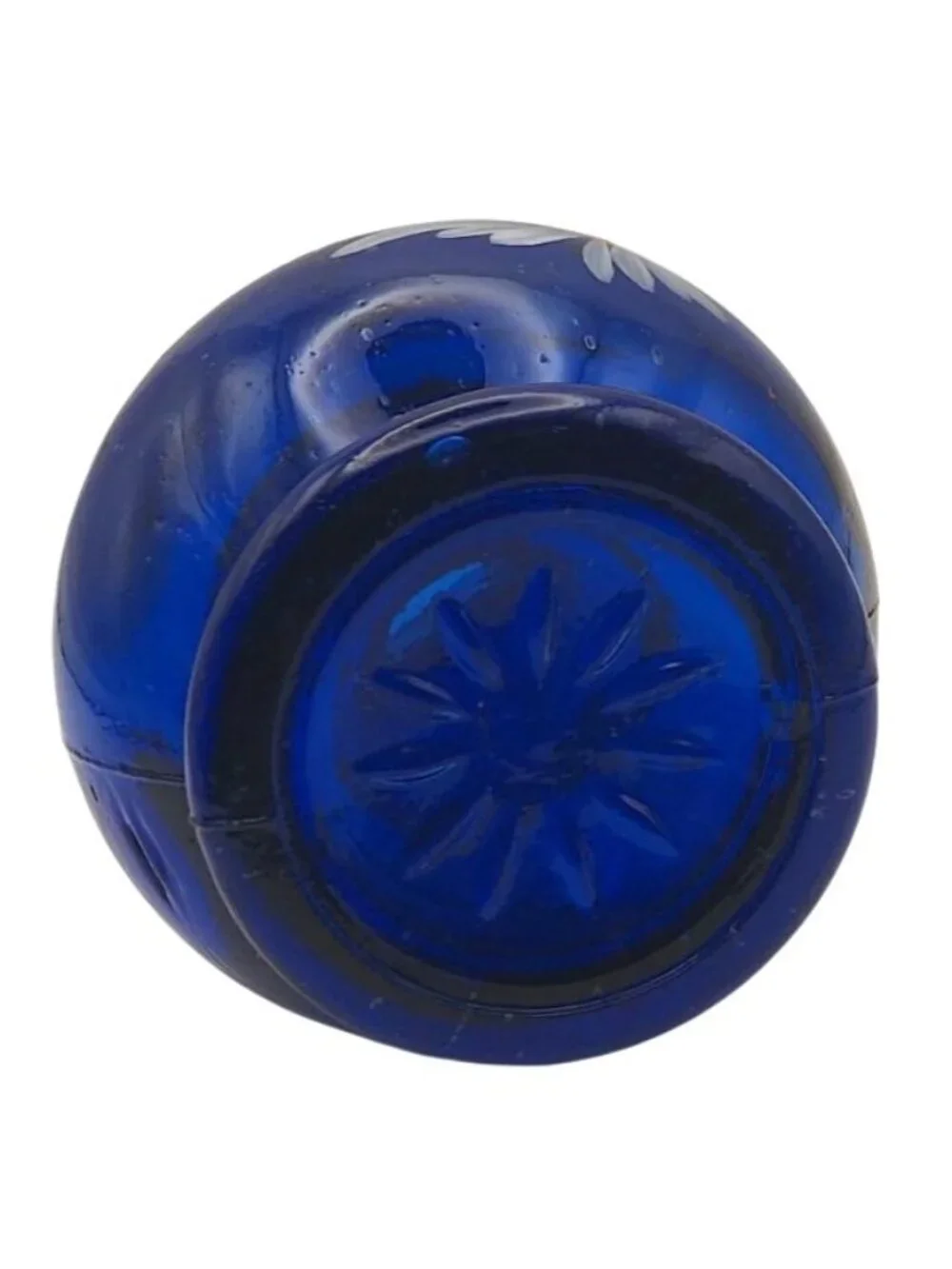 Vintage Cobalt Blue Glass Bud Vase Hand Painted Daisy Floral Cottage Shelf Decor
